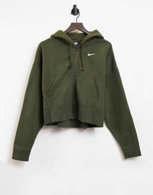 Nike mini swoosh oversized cropped black zip through hoodie sale