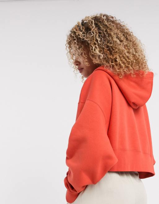 Nike mini swoosh oversized cropped zip through hoodie in red