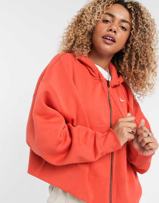 Red nike hot sale crop hoodie