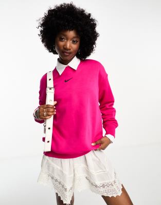 Nike mini swoosh oversized fleece sweatshirt in fierce pink