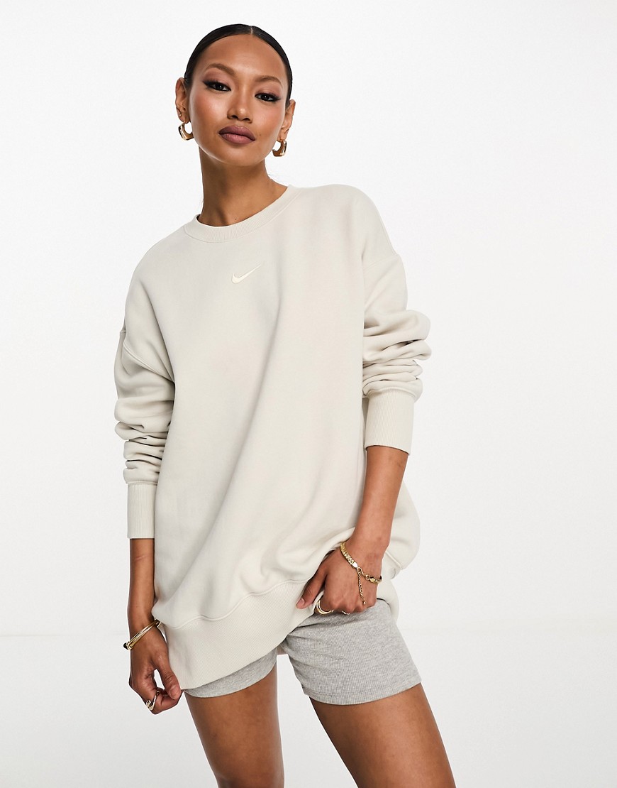 Nike mini swoosh oversized fleece sweatshirt in light orewood brown