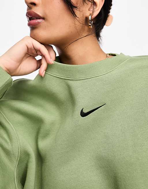 Nike mini swoosh oversized fleece sweatshirt in oil green | ASOS Nike mini swoosh oversized fleece sweatshirt in oil green | ASOS