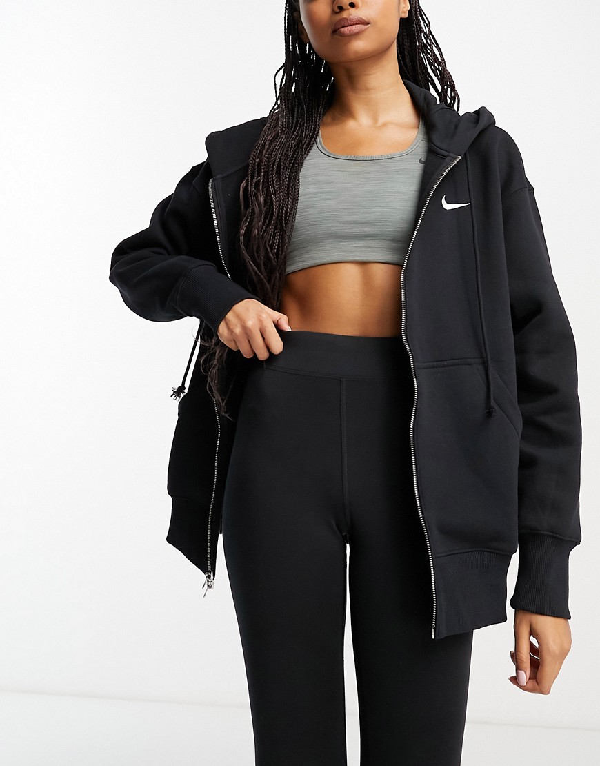 Nike mini swoosh oversized full zip hoodie in black and sail