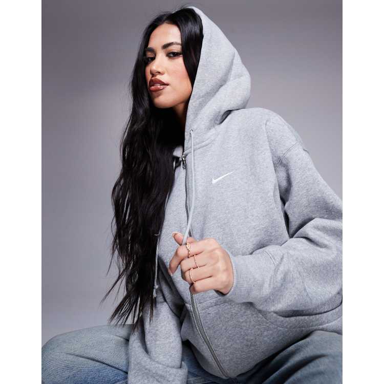 Nike mini swoosh oversized cropped best sale zip through hoodie in gre