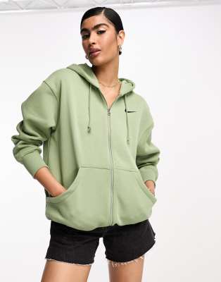 Nike mini swoosh oversized full zip hoodie in oil green