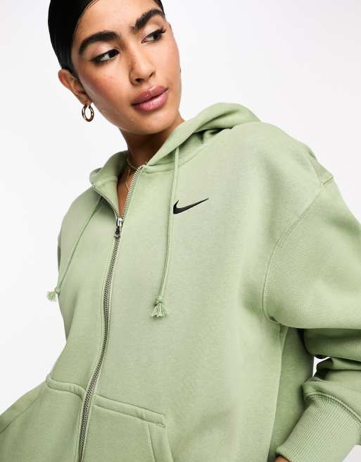 Nike mini swoosh oversized full zip hoodie in oil green