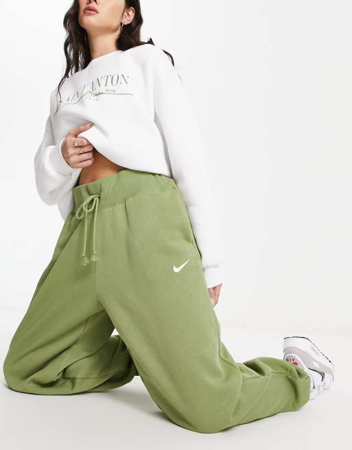 Nike mini swoosh high rise wide leg joggers in alligator green