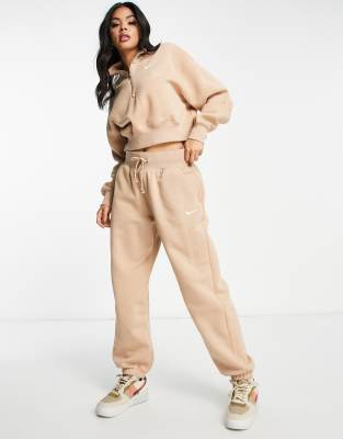 Nike mini swoosh oversized high rise joggers in hemp brown - ASOS Price Checker