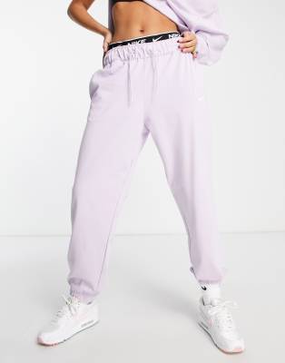 Nike mini swoosh high rise wide leg joggers in sail white