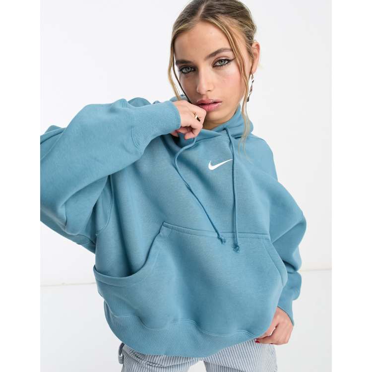 Nike mini swoosh oversized hoodie in blue ASOS