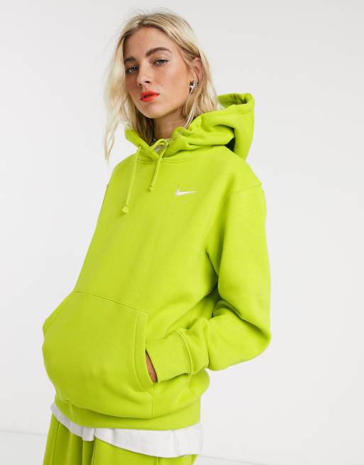 Nike mini swoosh oversized 2025 hoodie in washed neon green