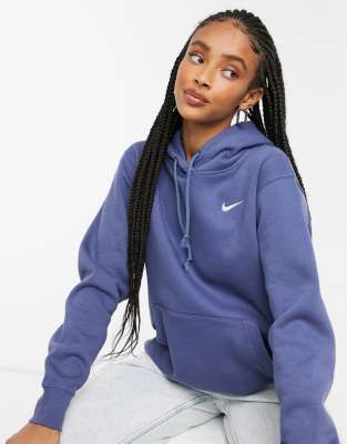 nike dark blue mini swoosh oversized hoodie