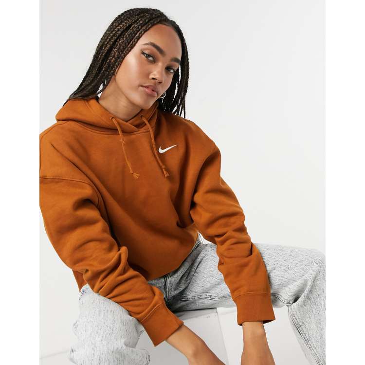 Nike mini swoosh oversized hoodie in tawny brown | ASOS