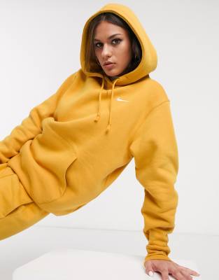 nike dark yellow mini swoosh oversized sweatshirt