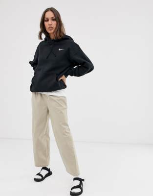 nike mini swoosh oversized hoodie in black