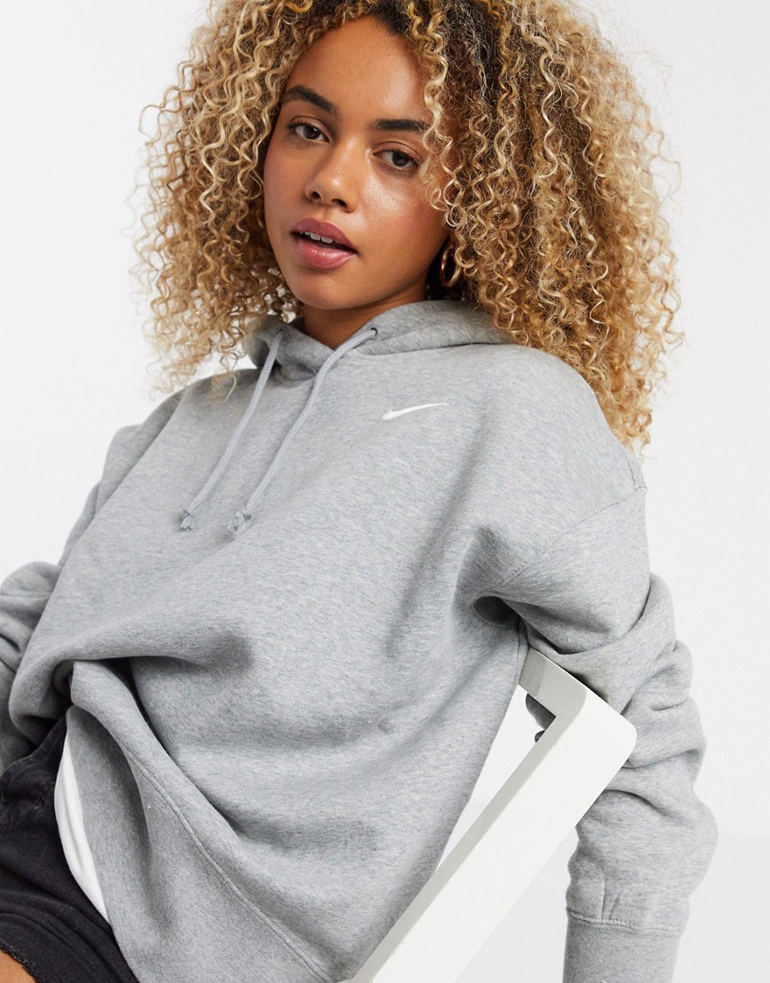 Nike mini swoosh oversized hoodie with tuck sleeve detail in grey