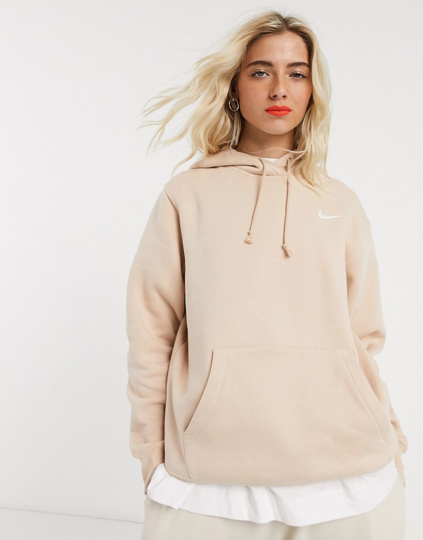 Nike mini Swoosh oversized light beige hoodie