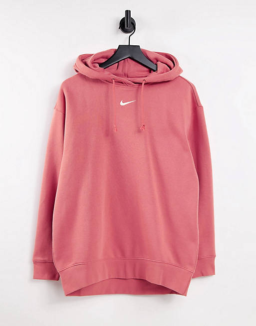  Nike mini swoosh oversized pullover hoodie in archaeo pink 