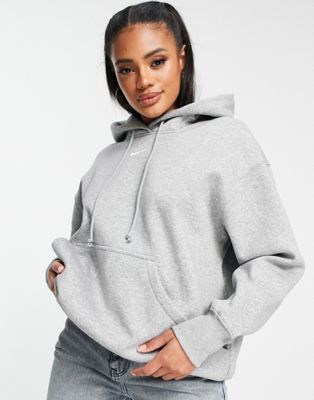 Nike mini swoosh oversized pullover hoodie in grey and sail - ASOS Price Checker