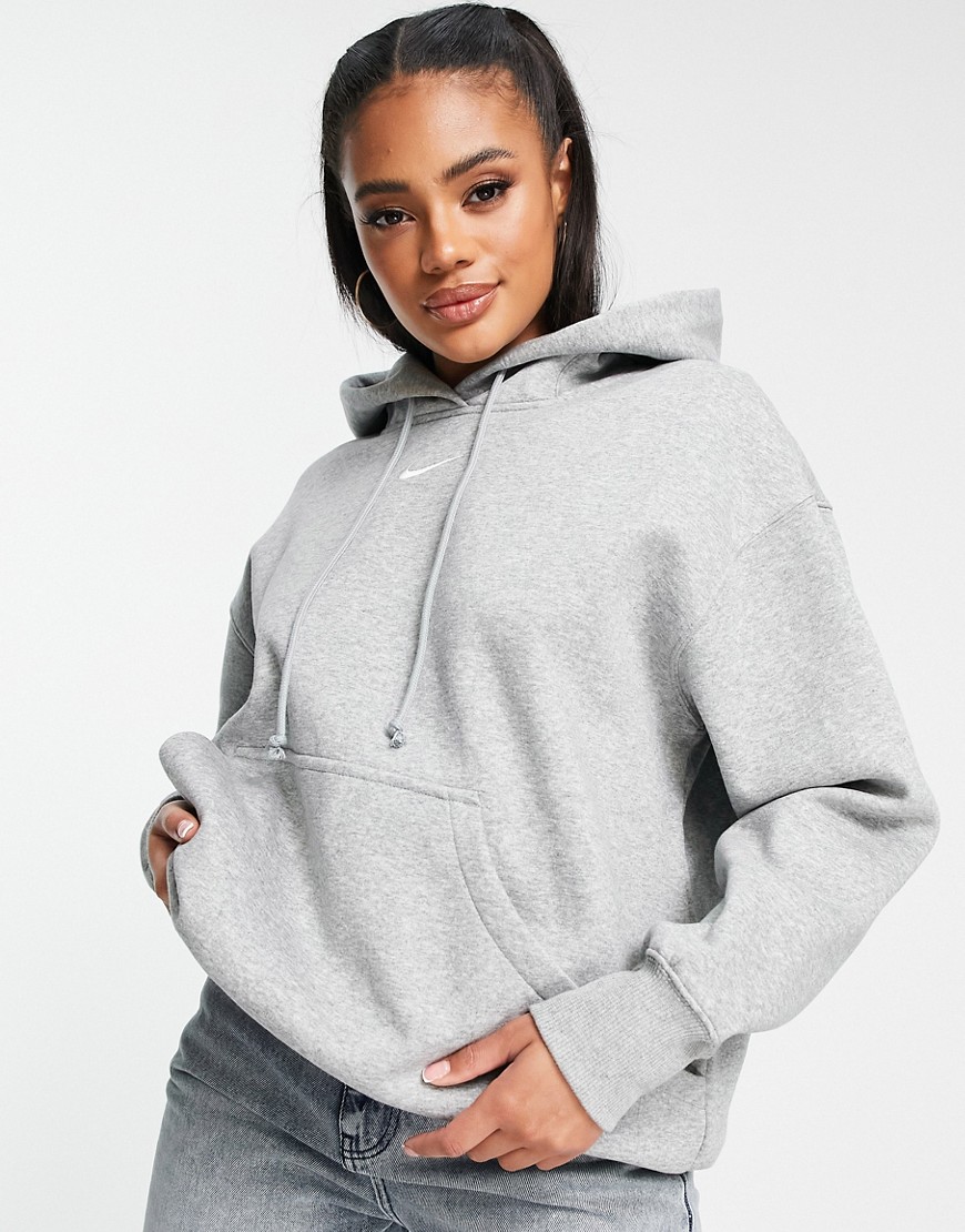 Nike mini swoosh oversized pullover hoodie in grey and sail