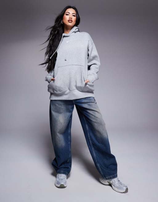 Nike mini swoosh oversized pullover hoodie in grey and sail