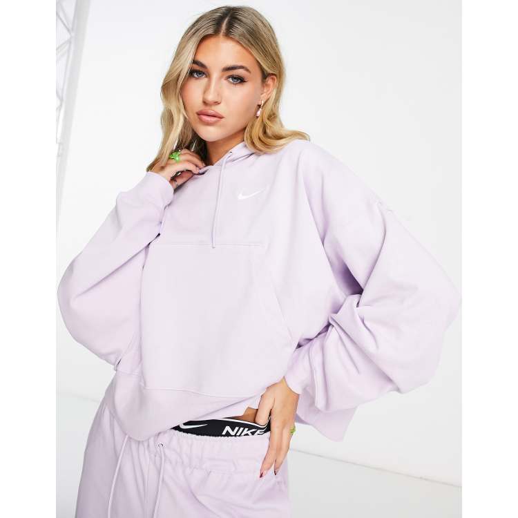 Nike mini swoosh oversized best sale boxy sweatshirt in purpl