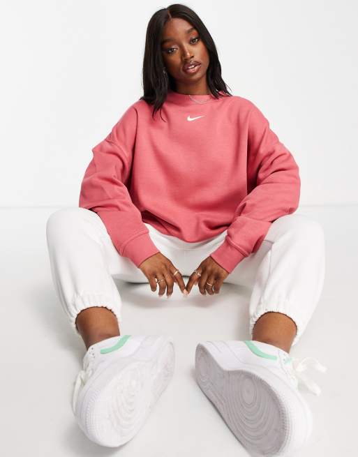 Nike mini swoosh oversized sweatshirt in archaeo pink