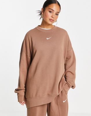 Nike mini Swoosh oversized sweatshirt in earth brown | ASOS