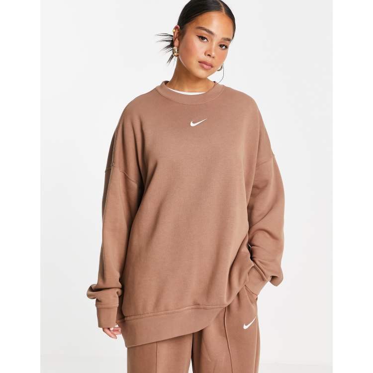 Nike mini Swoosh oversized sweatshirt in earth brown