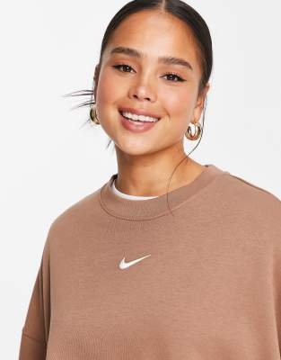 nike mini swoosh oversized tracksuit in earth brown