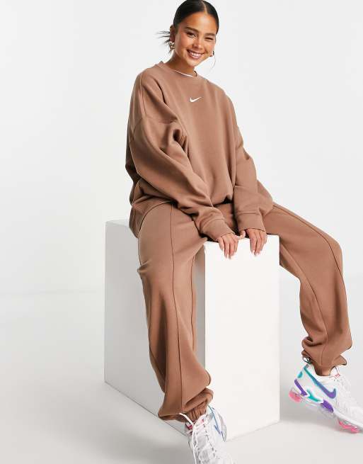 Nike mini Swoosh oversized sweatshirt in earth brown