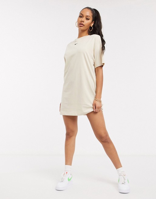 Nike mini swoosh oversized t-shirt dress in oatmeal