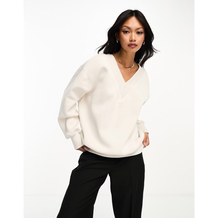 Nike mini swoosh extra oversized crop sweatshirt in black and sail