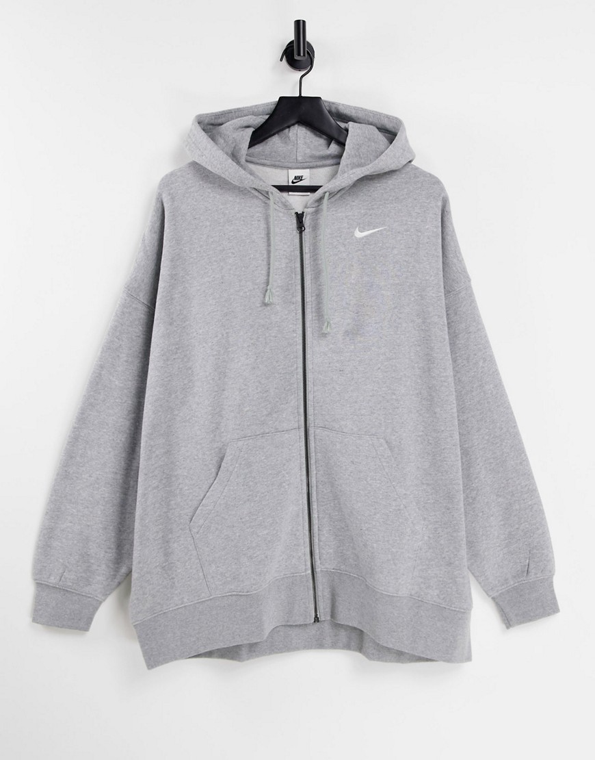 Nike mini swoosh oversized zip up hoodie in grey