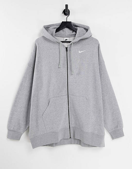 Women Nike mini swoosh oversized zip up hoodie in grey 