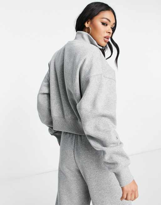 Nike mini swoosh oversized cropped gray zip through hoodi hot sale