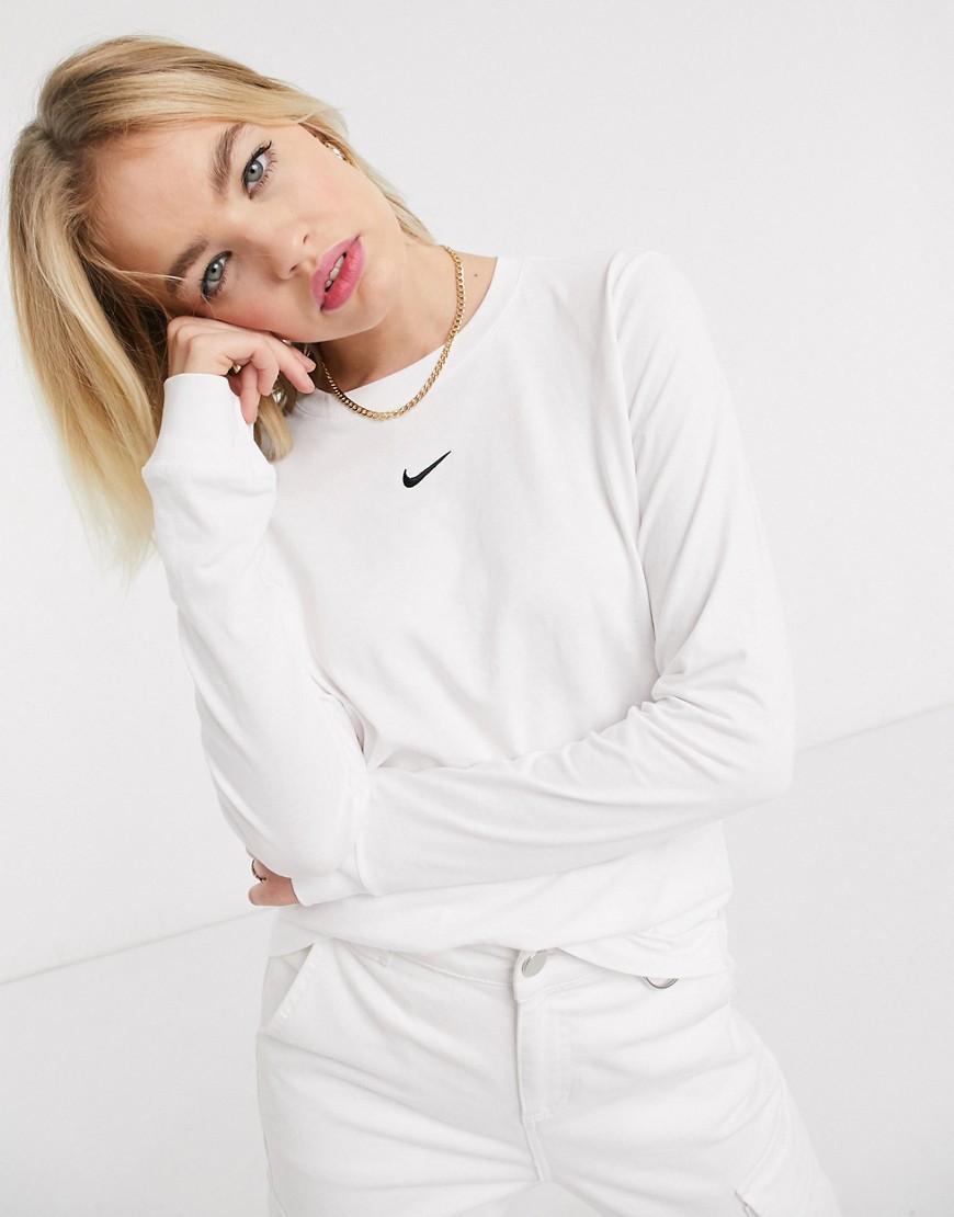 Nike mini swoosh regular fit long sleeve t-shirt in white