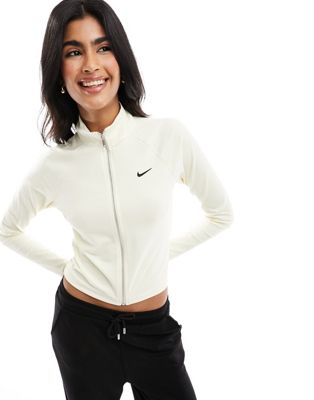 Nike mini swoosh ribbed zip through jacket in sail white