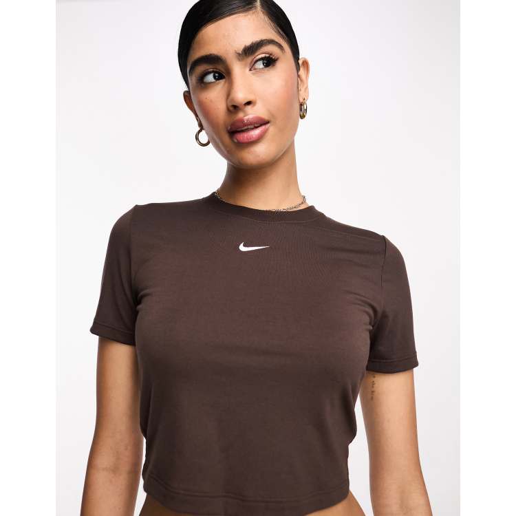 Nike Womens Essential Slim Crop T-Shirt, Baroque Brown / White