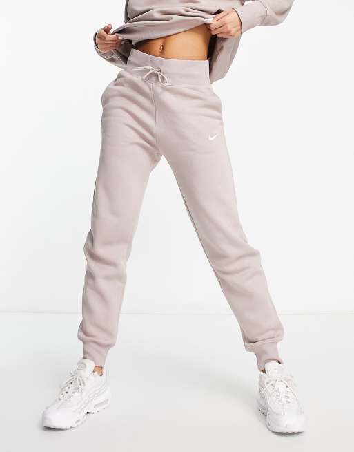 Nike Mini Swoosh wide leg joggers in taupe, ASOS