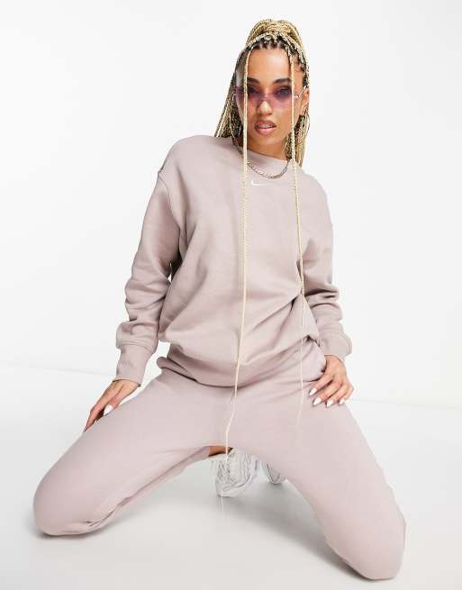 Nike Mini Swoosh wide leg joggers in taupe, ASOS