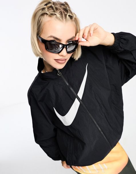 Nike mini swoosh swoosh logo full zip track jacket in black