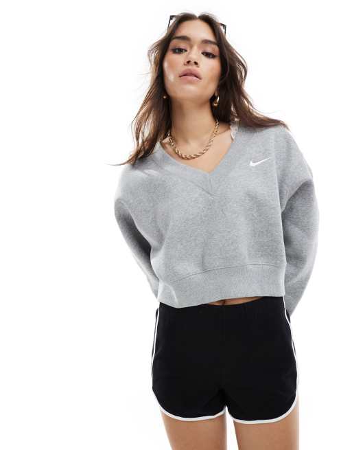 Nike mini swoosh v neck sweatshirt in grey