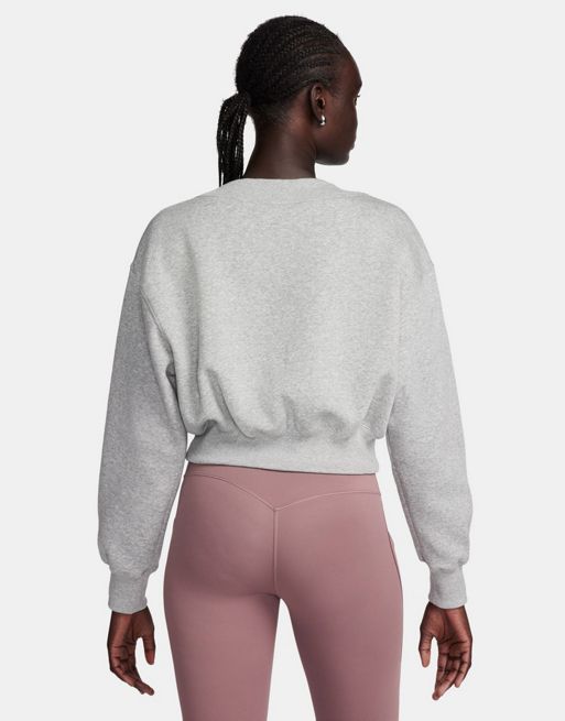 Nike mini swoosh v neck sweatshirt in heather gray