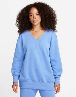 Shop Nike Essential Oversized V-neck Sweatshirt In Blue-black