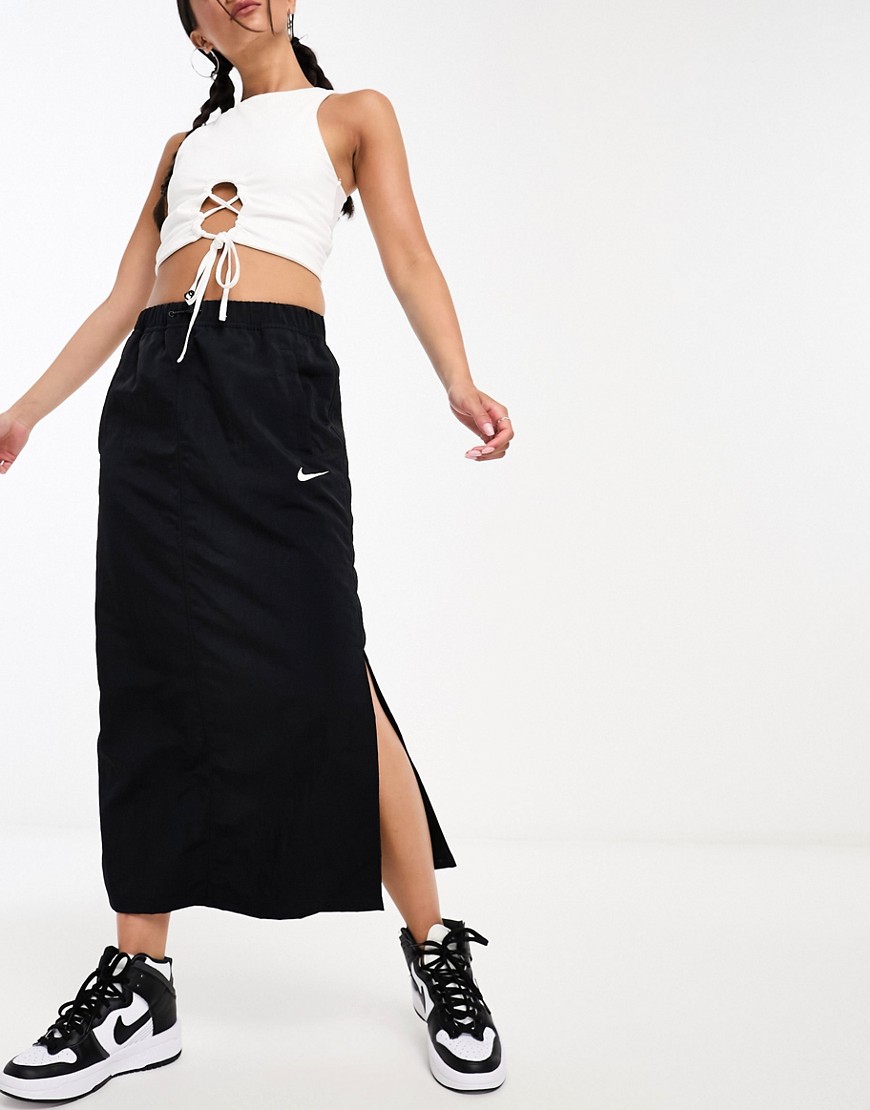 Nike mini swoosh woven cargo maxi skirt in black