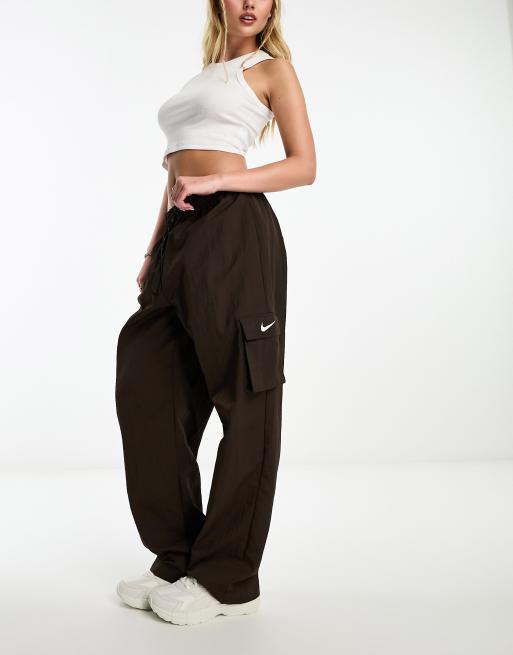 Nike mini swoosh high rise wide leg jersey trousers in oil green