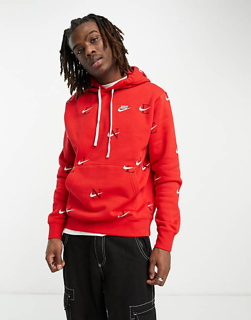 Nike Monogram print hoodie in university red | ASOS