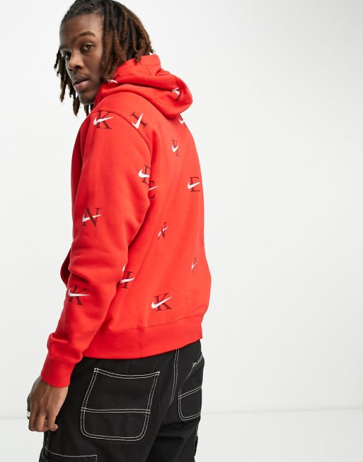 Nike Monogram Print Hoodie in University Red