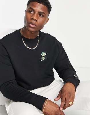 Nike Essential Fleece Multi Logo Crew Neck Sweatshirt In Black